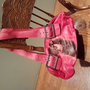Caiman Red Leather With Graphic Of Man And Lady On Both Sides